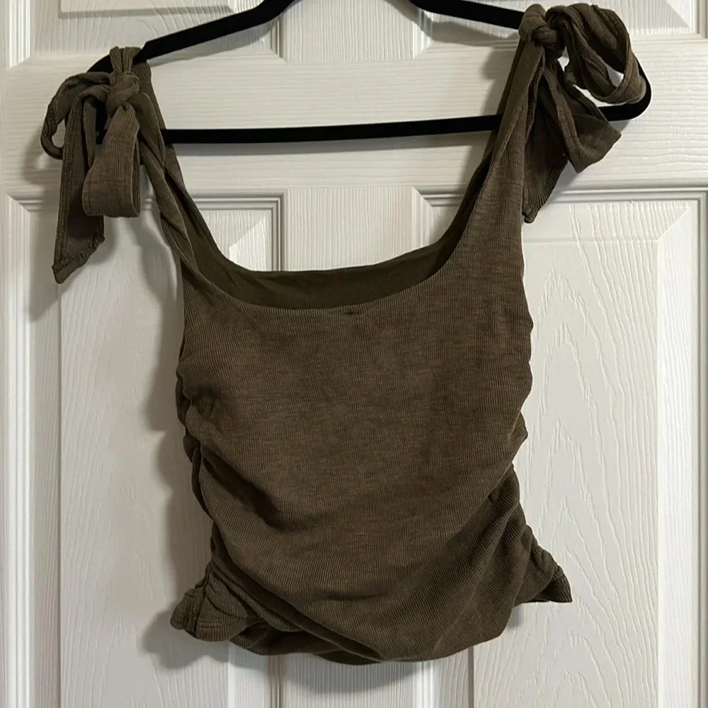 Free People FP Movement Women's Boulevard Tank Top Brown Ties at Shoulder NWOT - Picture 5 of 8